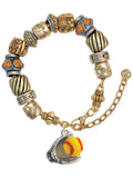 Silvertone Extra Large Softball and Glove Two Tone Christian Bead Bracelet