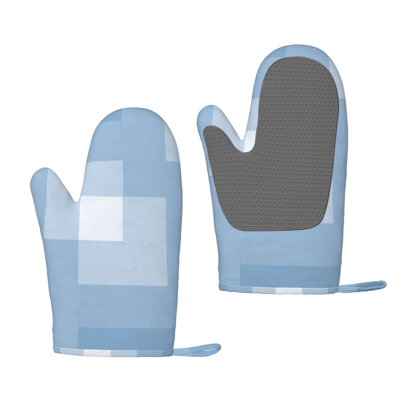 ZNDUO Kitchen Oven Gloves, Durable Heat Resistant Oven Gloves with Quilted Liner Non-Slip Textured Grip Perfect for BBQ, Baking, Cooking and Grilling, Blue Geometric Lattice