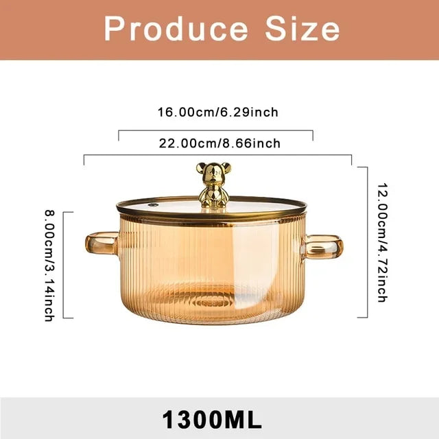 New 2024 Cute 2024 For For Bear glass soup boiler stove cooking pot with lid heatproof glass saucepan amphora instant noodle pot saucepan kitchenware
