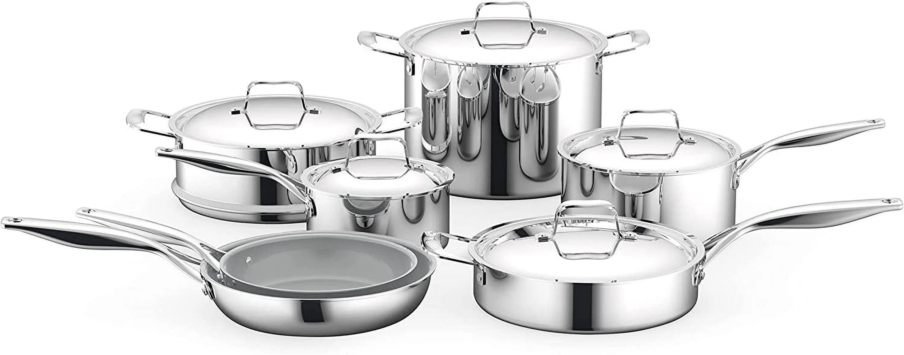 Kitchenware Pots &amp; Pans Set - 16-Piece Set Clad Kitchen Cookware with Nylon Utensils  Fry Pan Interior Coated with Prestige Ceramic Non-Stick Coating  Stylish Kitchen Cookware