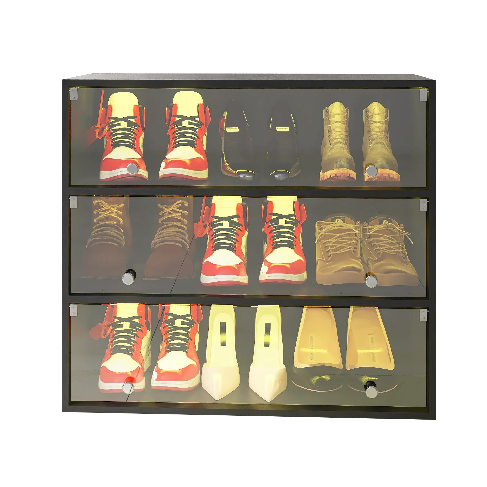 Sesslife LED Shoe Storage Box, Wooden Stackable Shoe Storage Box with Sliding Glass Door, Shoe Organizer Storage Box for Up To 9 Pairs of Shoes, Shoe Storage Bin For Display Sneakers