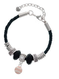 Delight Jewelry Silvertone Mini Pink Softball or Baseball Mom Celtic Knot Leather Bead Bracelet, 7+2 Extender