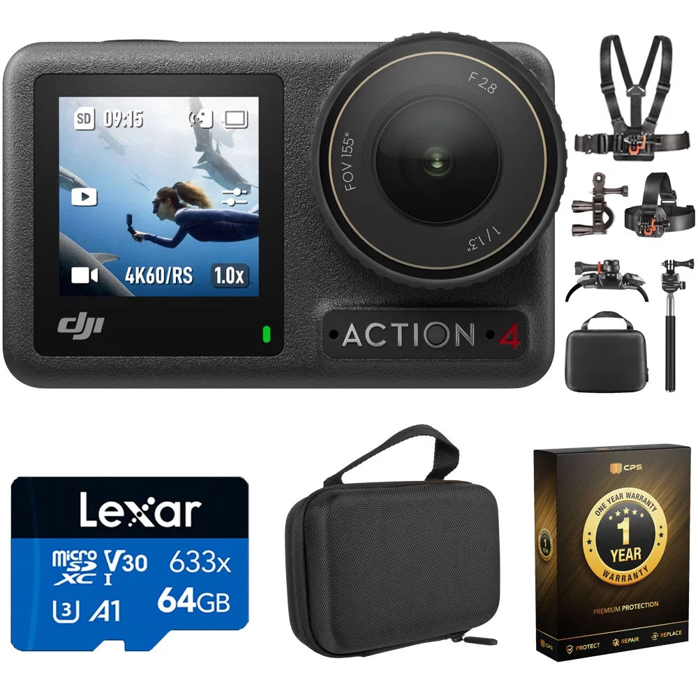 DJI Osmo Action 4 Standard Combo Bundle with 64GB Memory Card, Case and More