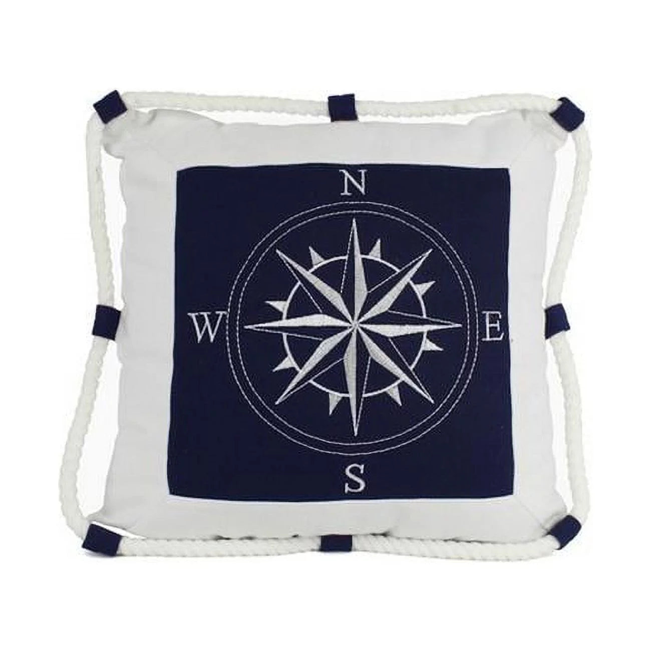 Handcrafted Decor Pillow 109 Blue Compass with Nautical Rope Decorative Throw Pillow- 16 in.
