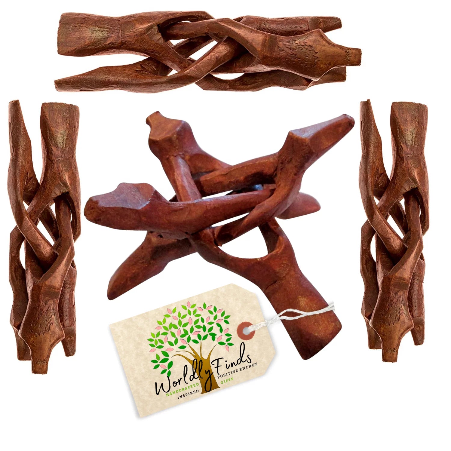 Wood Display Stand 6 - 6 Pack, Wooden Cobra Stand, Artisan Hand-Carved Tripod Stands, Abalone Shell Stands, Bulk Set