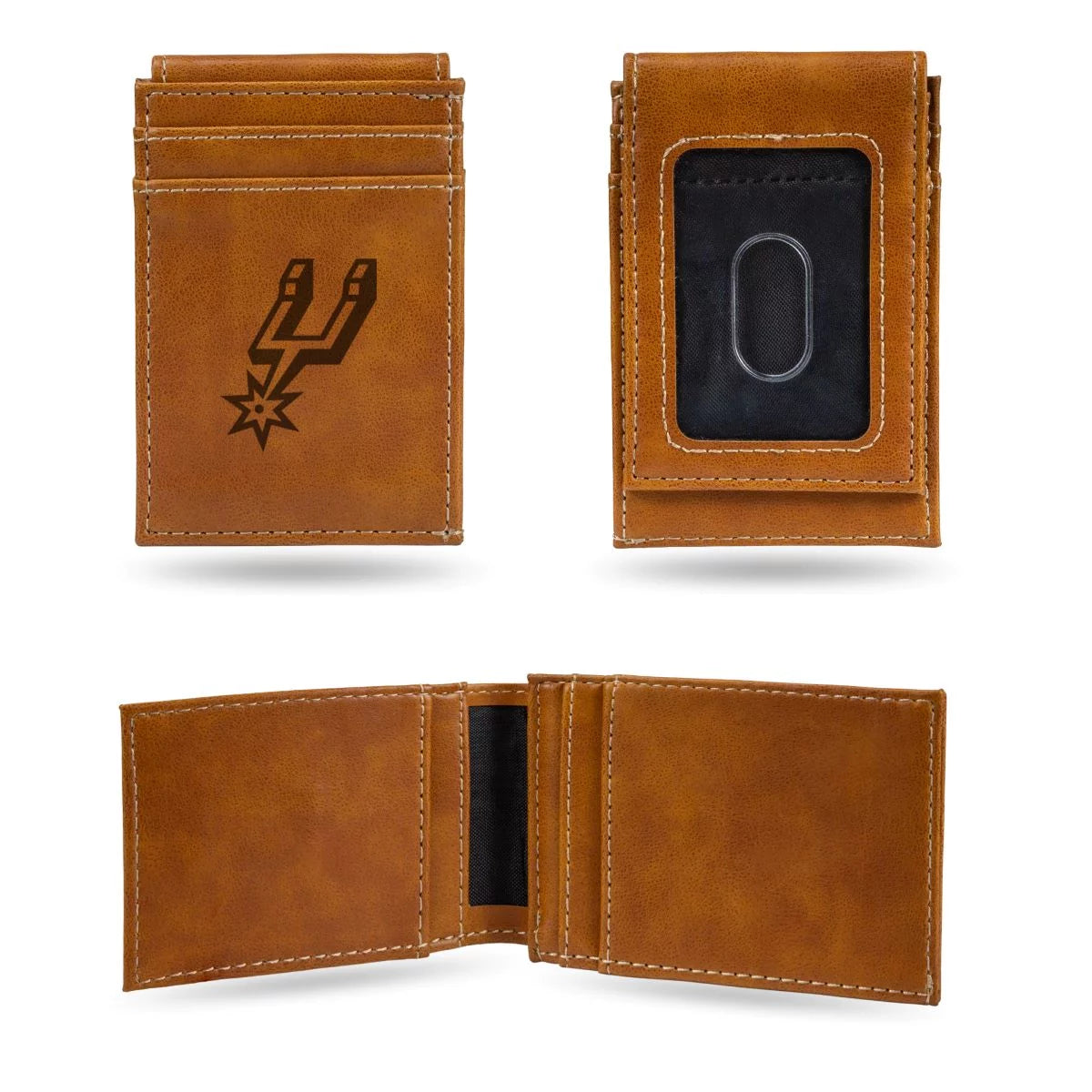Rico Industries Basketball San Antonio Spurs Brown Laser Engraved Front Pocket Wallet - Compact/Comfortable/Slim