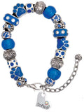 Delight Jewelry Heart with ''Softball'' and AB Crystal Blue Paw Print Bead Bracelet, 7+2