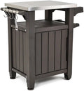 Unity Portable 40 Gal Outdoor Table and Storage Cabinet w/ Accessory Hooks, Stainless Steel Top for Patio Kitchen Island or Bar Cart, Dark Brown