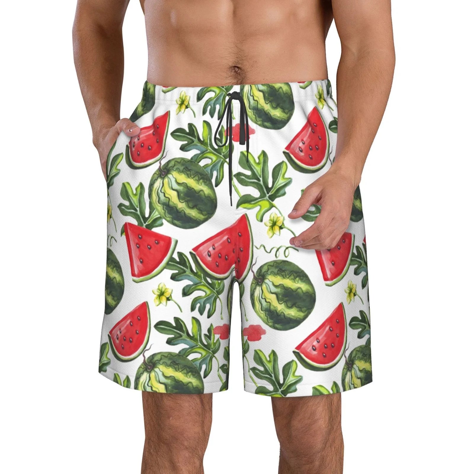 Kll Watermelons Men'S Casual Summer Beach Shorts Hawaiian Shorts With Pockets-Small
