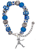 Delight Jewelry Silvertone Large Softball Pitcher Blue Paw Print Bead Bracelet, 7+2