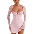SZXZYGS Summer Dresses for Women 2024 Sexy Border European and Fashion Women's New Sexy Lace Lace Slim Backless French Long Sleeve Dress 2024 Women Dresses