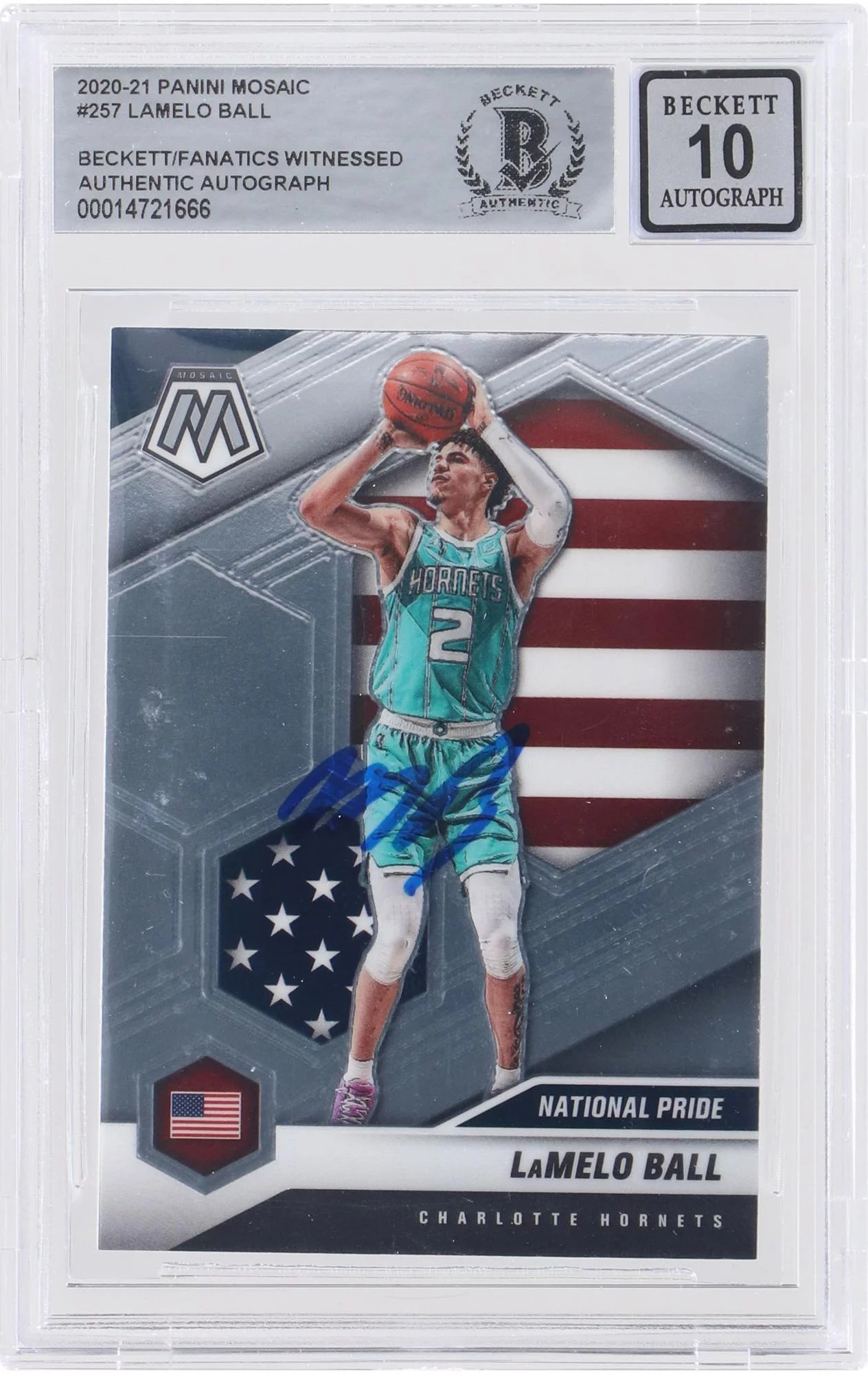 LaMelo Ball Charlotte Hornets Autographed 2020-21 Panini Mosaic National Pride #257 Beckett Fanatics Witnessed Authenticated 10 Rookie Card - Fanatics Authentic Certified