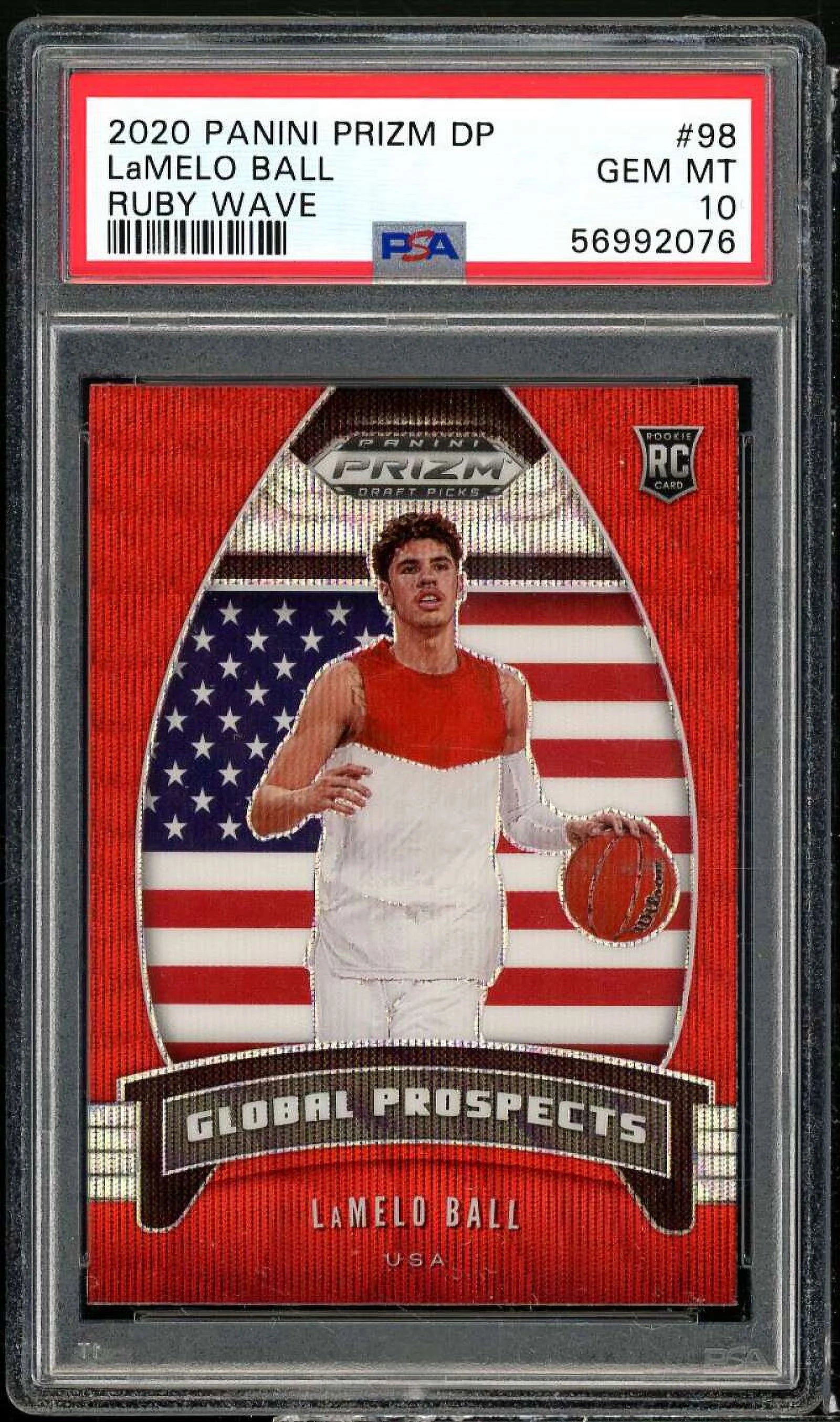 LaMelo Ball Rookie Card 2020-21 Panini Prizm Draft Picks Ruby Wave #98 PSA 10