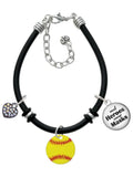 Delight Jewelry 3/4'' Enamel Softball Dome Real Heroes Wear Masks Black Rubber Charm Bracelet
