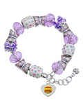 Delight Jewelry Silvertone Softball in Heart Purple Butterfly Bead Charm Bracelet, 7+1 Extender