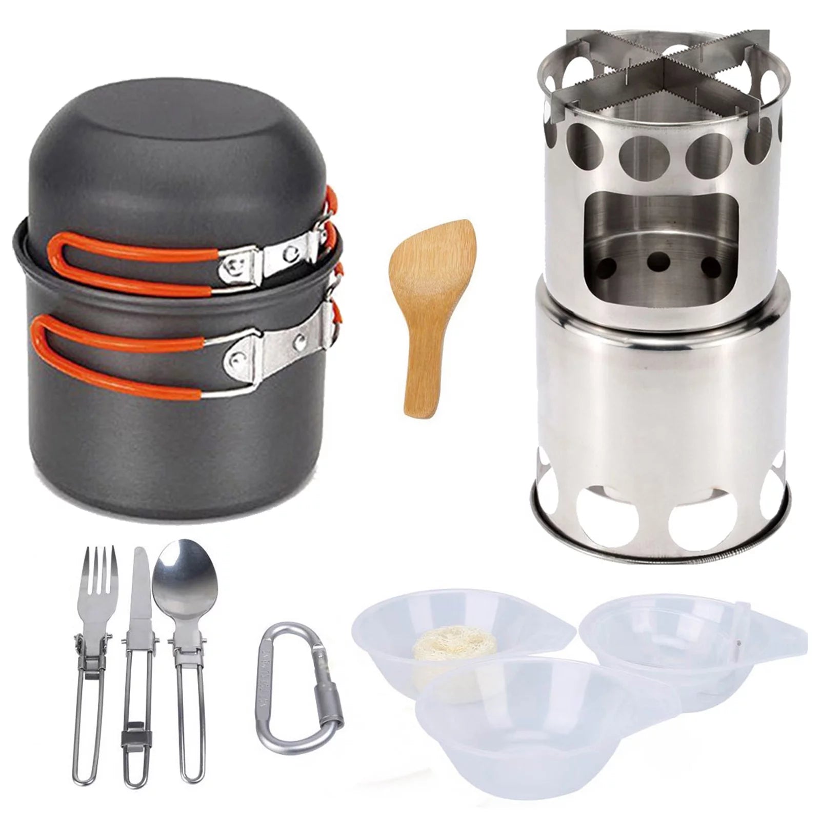 Tomshoo Portable Camping Cookware Mess Kit with Non stick Aluminum Pot and Stainless Steel Stove Great for Survival and Adventures
