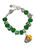 Delight Jewelry Silvertone Extra Large Softball and Glove - Green Irish Luck Bead Charm Bracelet, 7.5