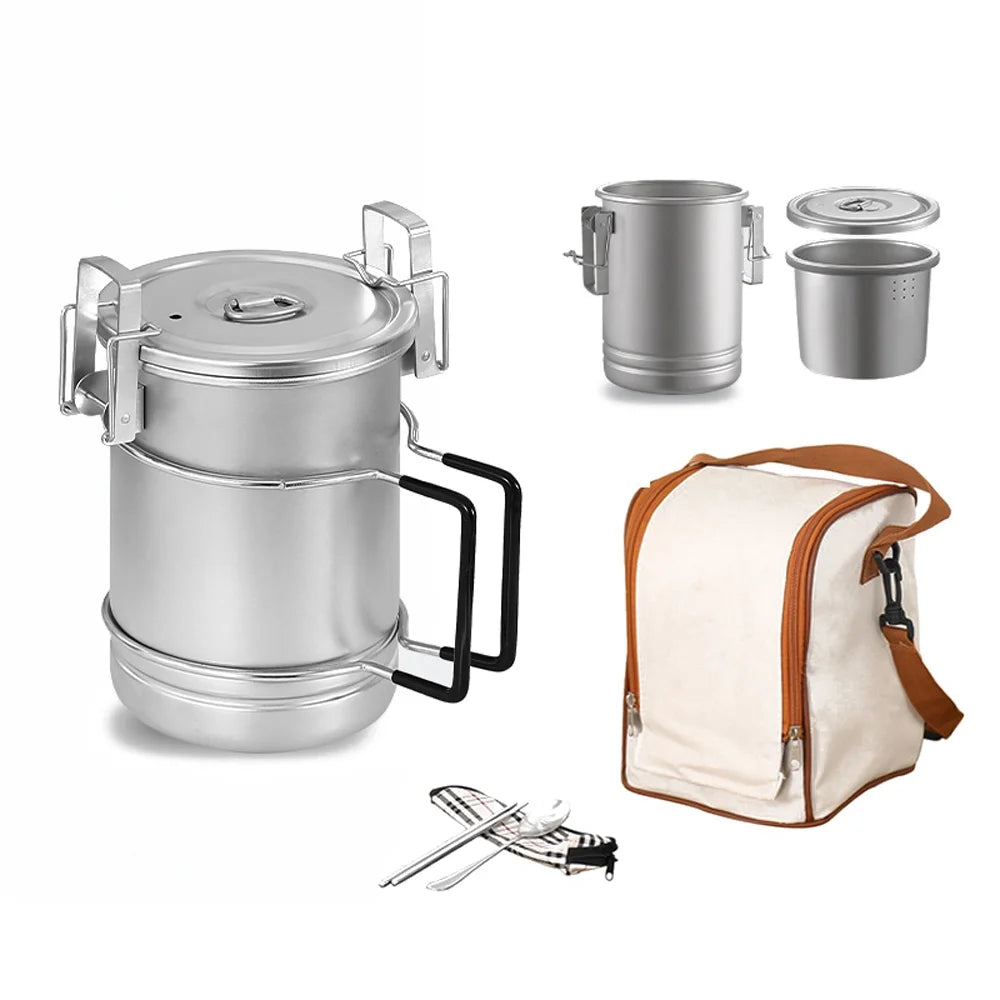 GoolRC Large Capacity Steaming Pot Portable 304 Stainless Steel Camping Cooking Pot with Removable Handle