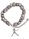 Silvertone Large Softball Pitcher Silver Tone Christian Bead Bracelet