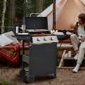 Holaki 3 Burner Barbecue Propane Gas Grill, 25,650 BTU Stainless Steel Gas Grill with Thermometer, Cast Iron Grates, 2 Prep Tables and 2 Wheel Casters, for Outdoor BBQ, Camping