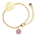 Delight Jewelry Silvertone Small Sparkle Pink AB Softball Gold-tone Flower Link Chain Bracelet, 6.75+2 Extender