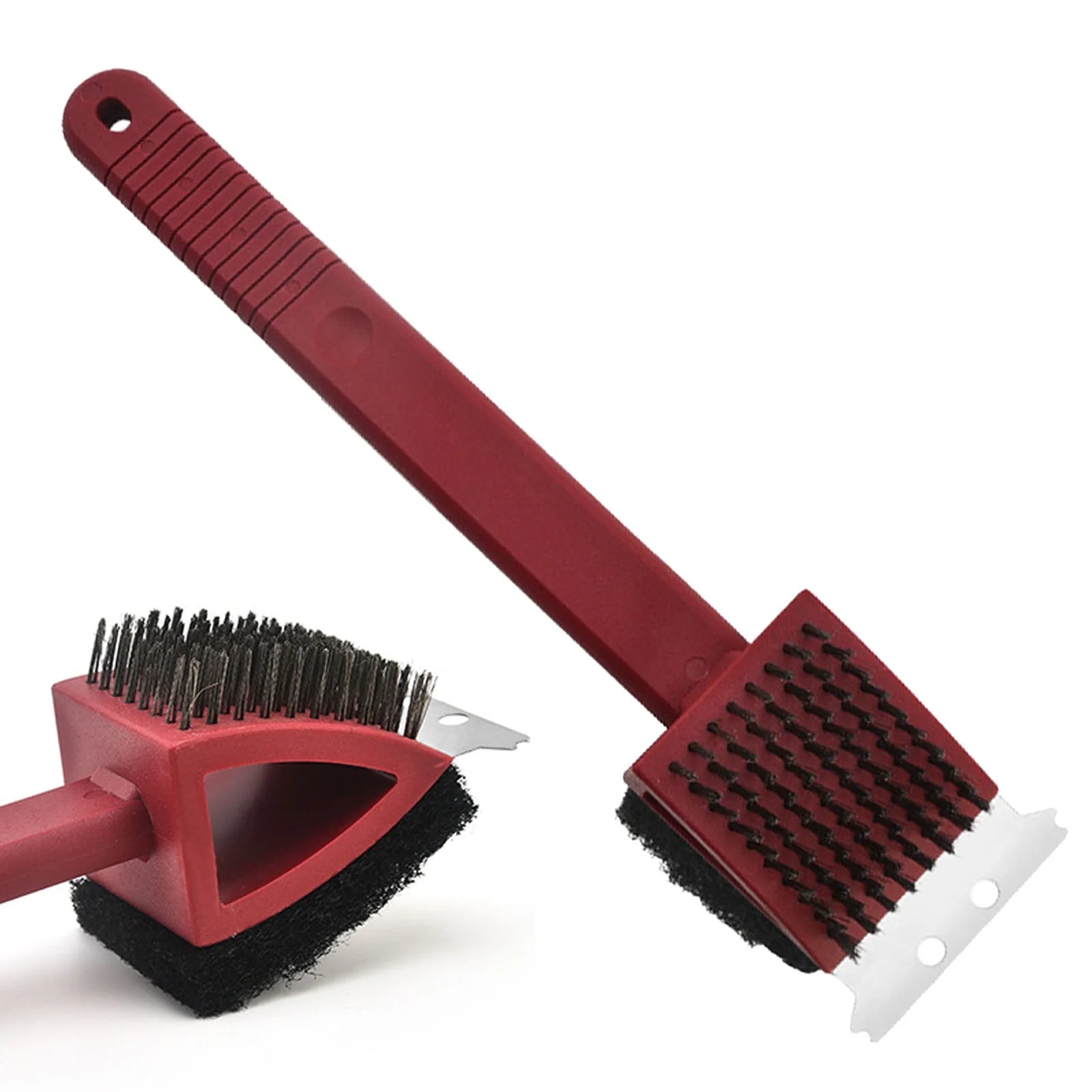 Grill Cleaning Tool BBQ Cleaning Brush Grill Brush For Outdoor Grill, 3-in-1 Brush, Red