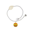Delight Jewelry Silvertone Large Optic Yellow Softball - Goldtone Leaf Delicate Bracelet, 6.25+1.75