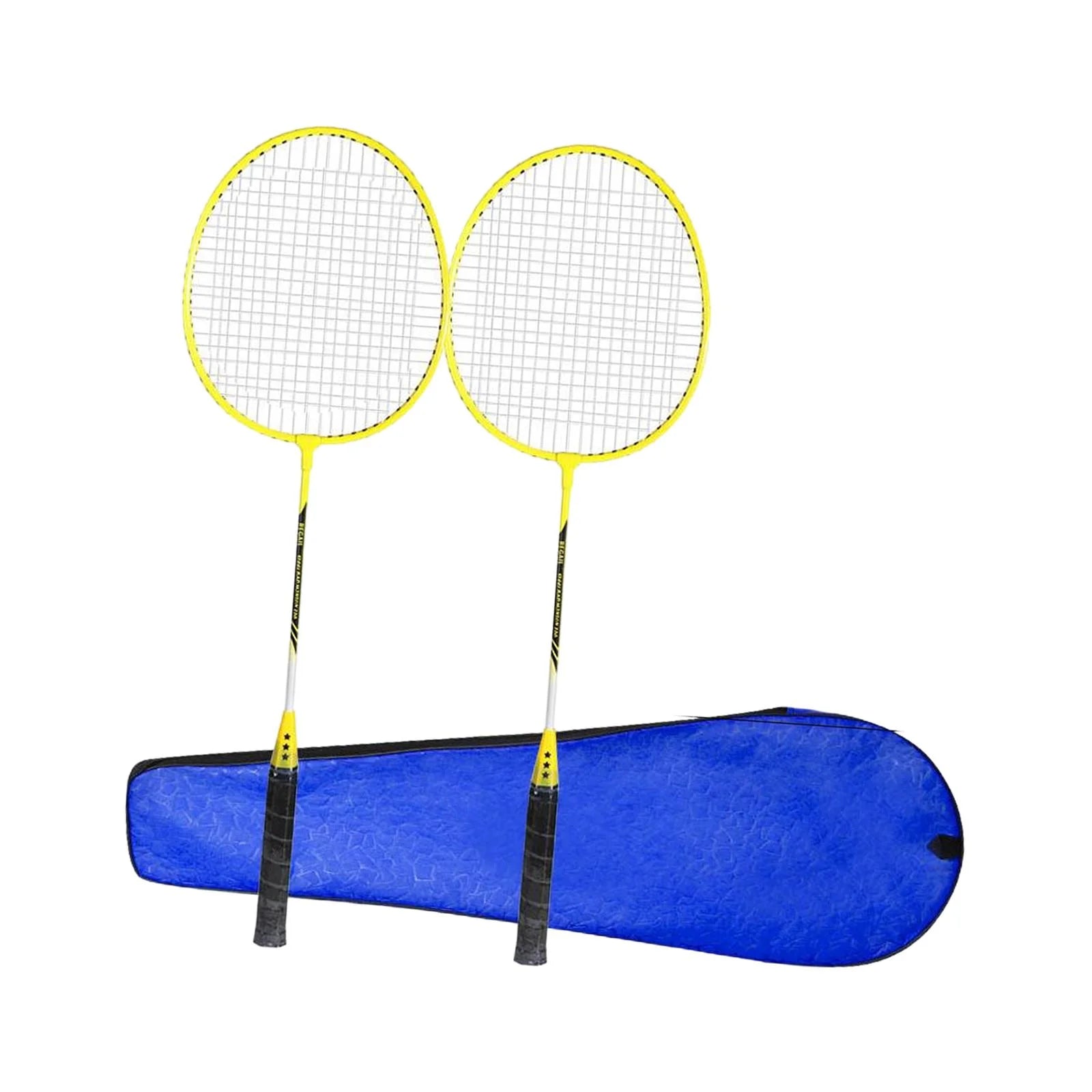 Tnarru 2Pcs Badminton Rackets Set Badminton Racquets Portable with Rackets Bag Badminton Shuttlecock for Games Lawn Indoor Backyards yellow