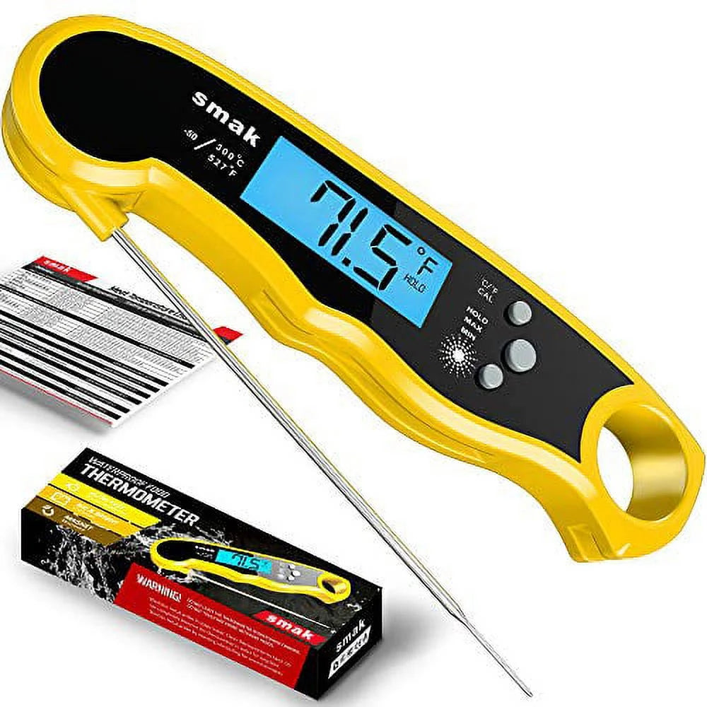 Smak Instant Read Meat Thermometer - Waterproof Kitchen Food Cooking Thermometer with Backlight LCD - Best Super Fast Electric Meat Thermometer Probe for BBQ Grilling Smoker Baking Turk