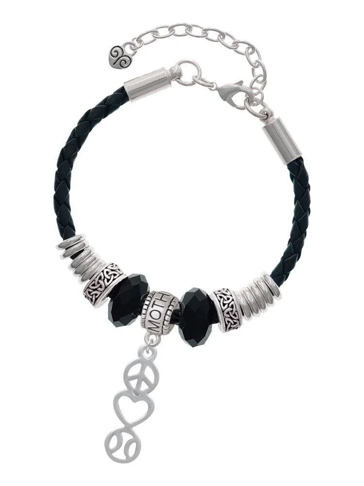 Delight Jewelry Peace - Heart - Softball Mother Celtic Knot Leather Bead Bracelet, 7+2 Extender