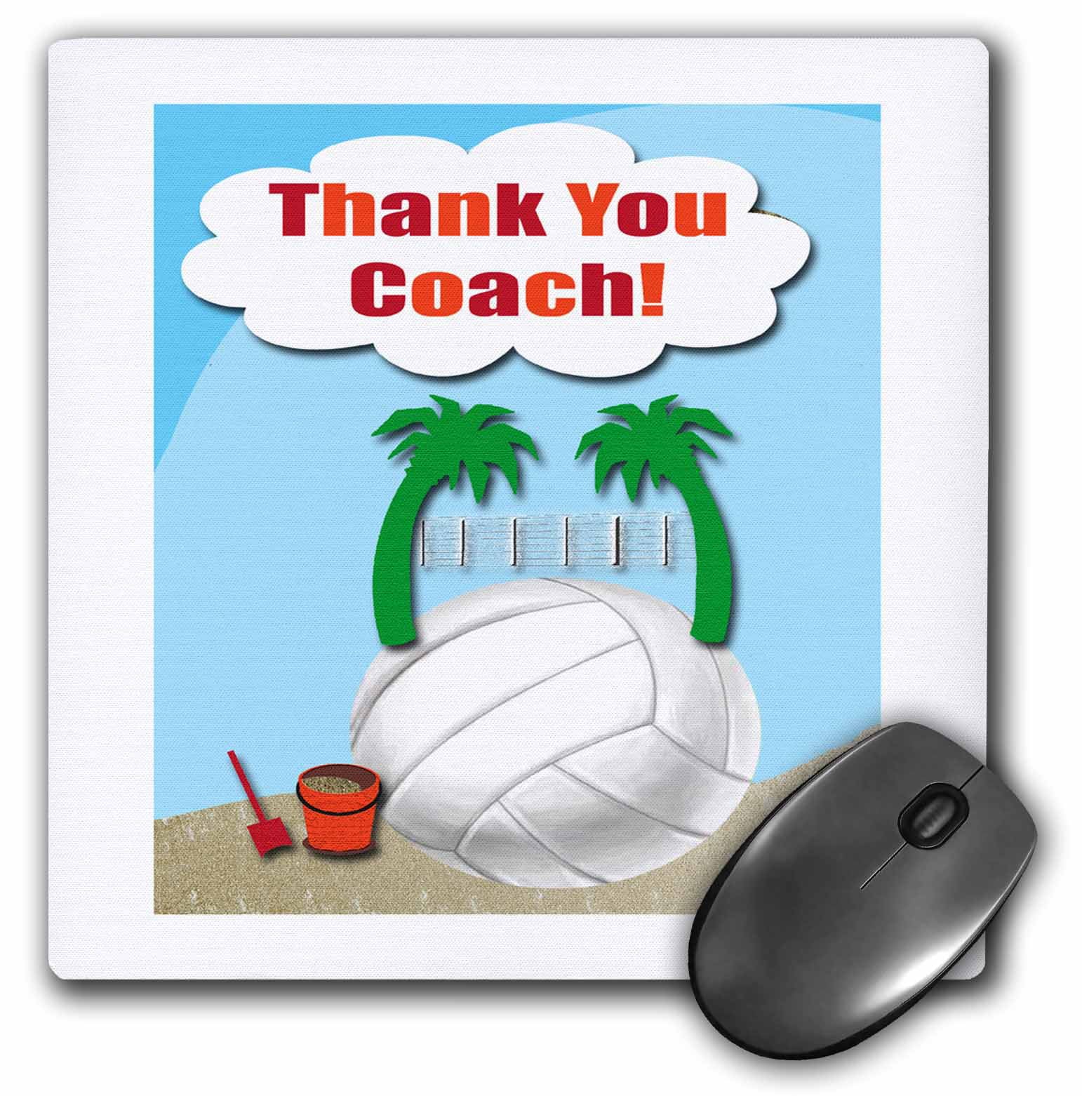3dRose Thank You Volleyball Coach, Palm Trees on Volleyball , Mouse Pad, 8 by 8 inches