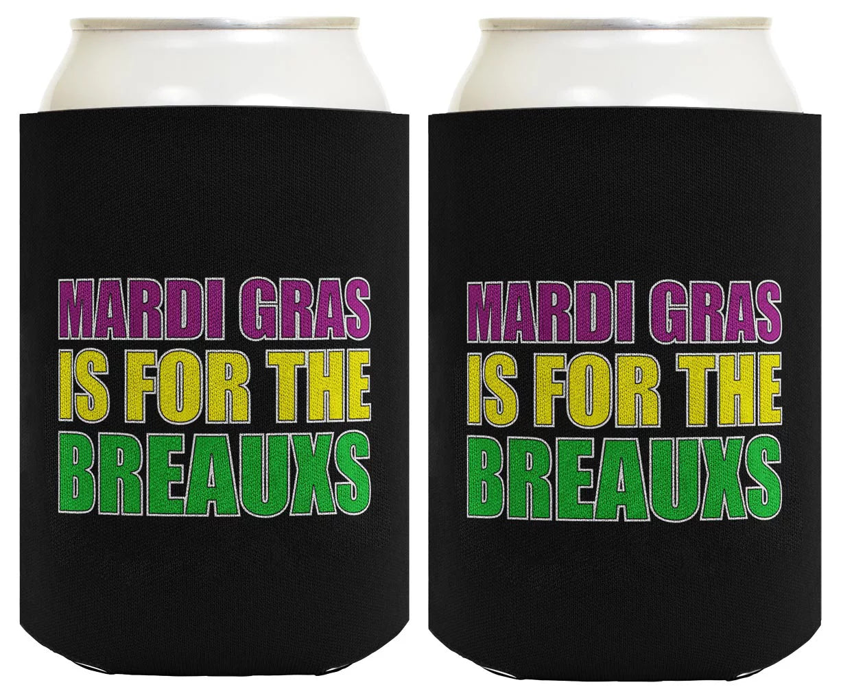 ThisWear Mardi Gras Party Supplies Mardi Gras is for the Breauxs 2-pack Can Coolie Drink Coolers Multi