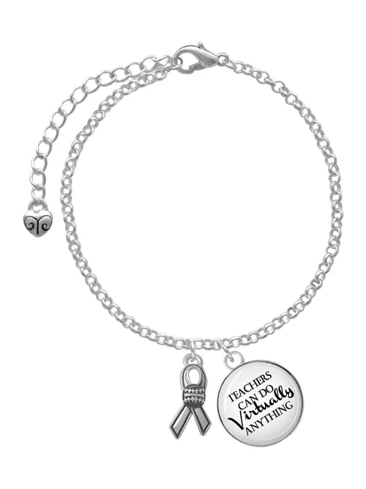 Delight Jewelry Silvertone Ribbon with Softball Dome Teachers Can Do Virtually Anything Charm Bracelet