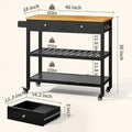 SPBOOMlife Kitchen Island Cart with   40\u2019\u2019 Wooden Top  2 Tiers Spacious Shelves and Towel   2 Drawer Mobile Trolley Cart On Metal Wheels with Hooks for Dining Room    Outdoor  B