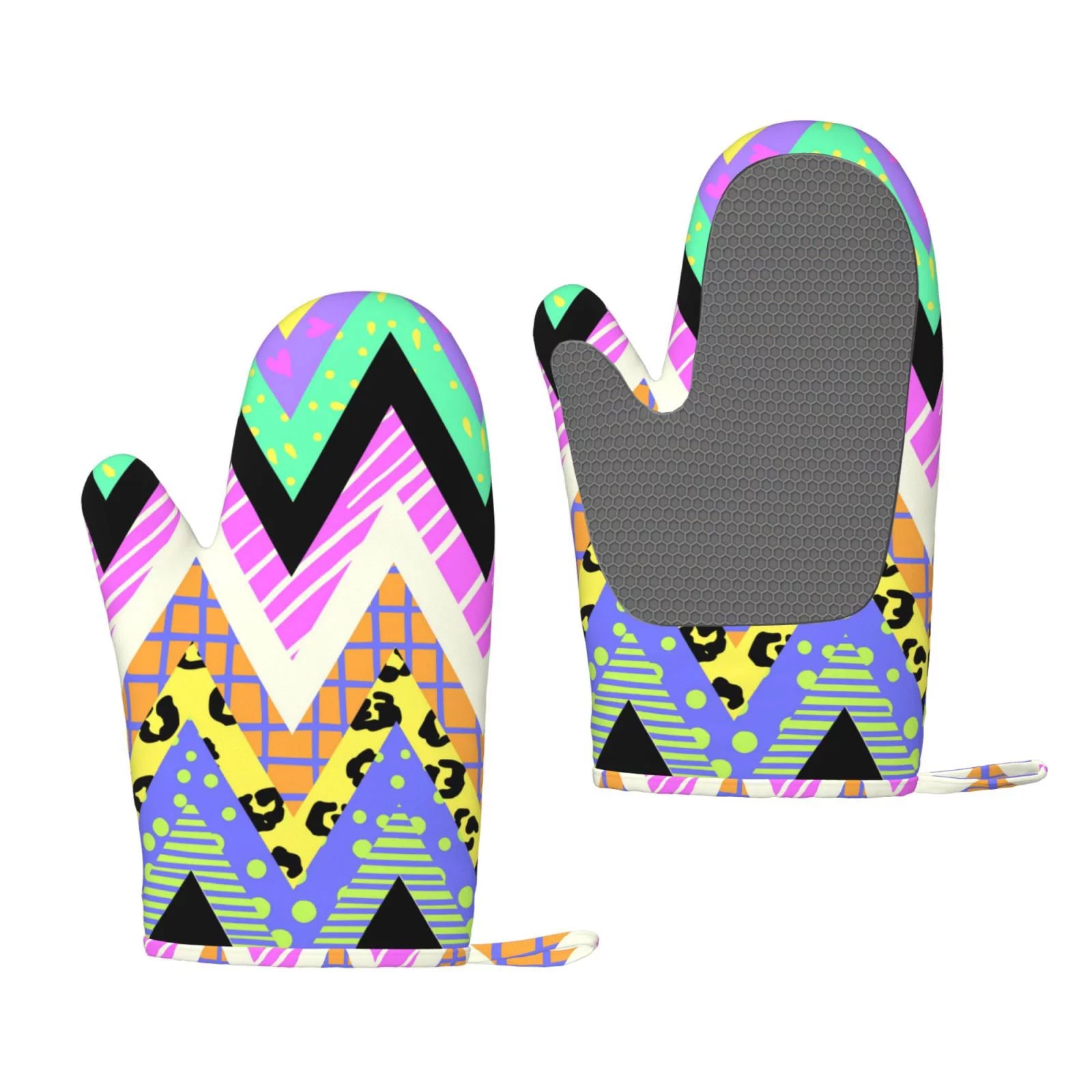 ZNDUO Kitchen Oven Gloves, Durable Heat Resistant Oven Gloves with Quilted Liner Non-Slip Textured Grip Perfect for BBQ, Baking, Cooking and Grilling, Zigzag Abstract Graffiti