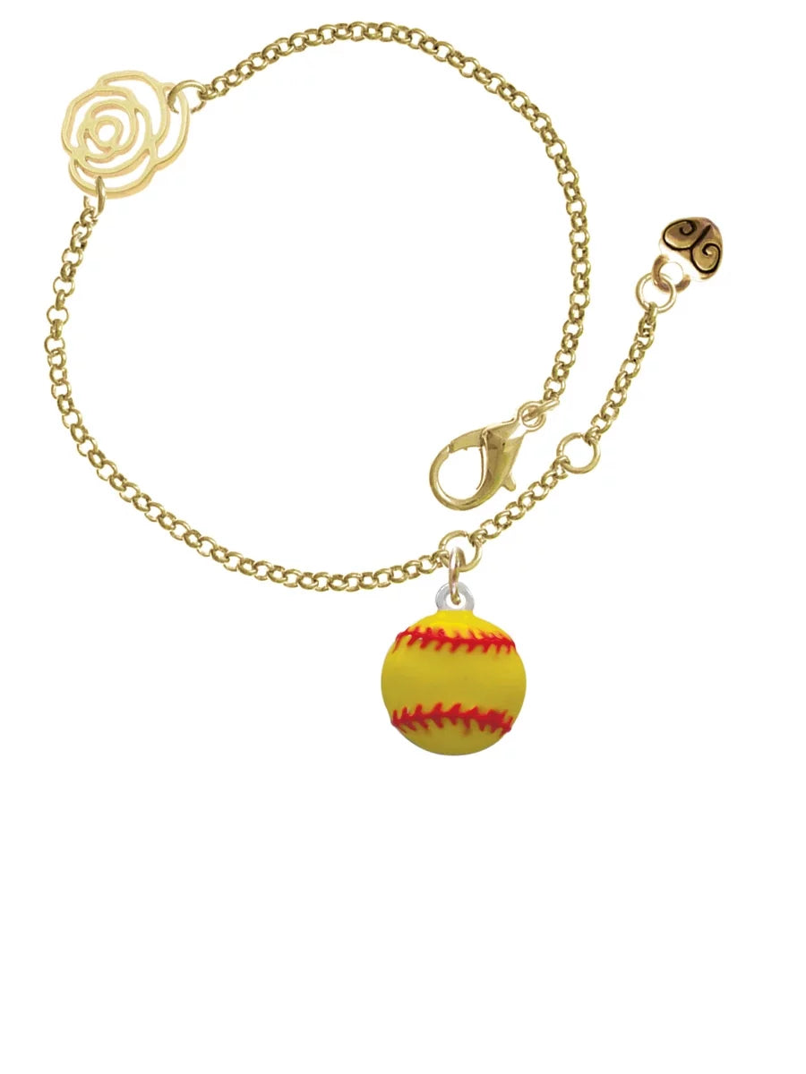 Delight Jewelry Silvertone Large Optic Yellow Softball Gold-tone Rose Link Chain Bracelet, 6.25+1.75 Extender
