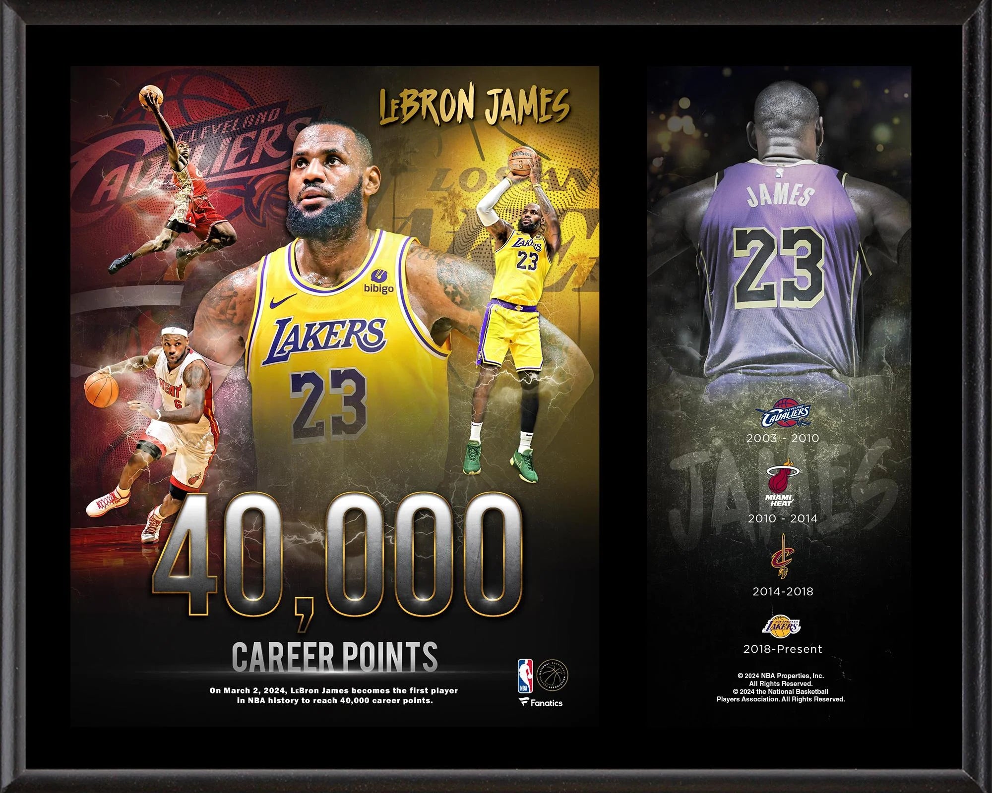 LeBron James Los Angeles Lakers 12 X 15 1st Player in NBA History to Score 40,000 Career Points Sublimated Plaque