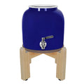 Geo Ceramic Blue Water Dispenser Crock, Includes 8 Inch Wood Stand, Stainless Steel Faucet and Lid