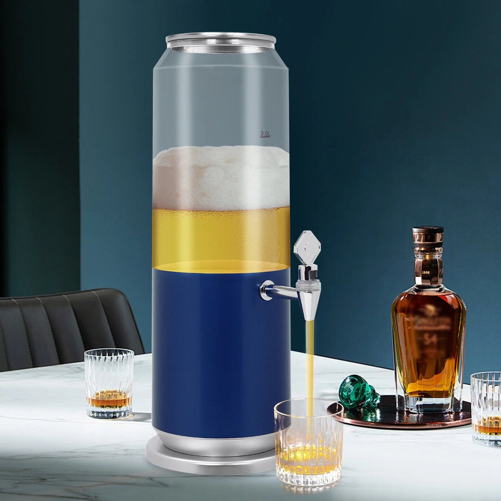 Columnar Beverage Dispenser Drink 3L Wine Dispenser 3000cc Beer Dispenser -Blue