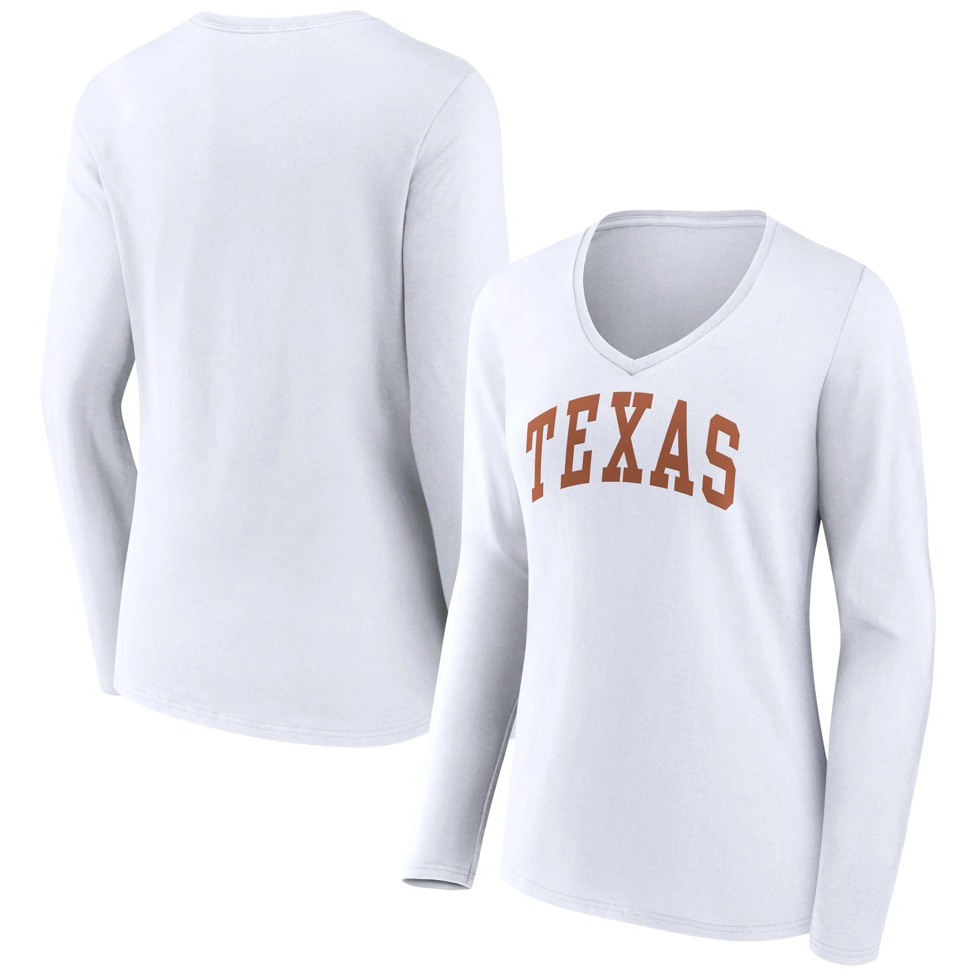 Women's Fanatics Branded White Texas Longhorns Basic Arch Long Sleeve V-Neck T-Shirt