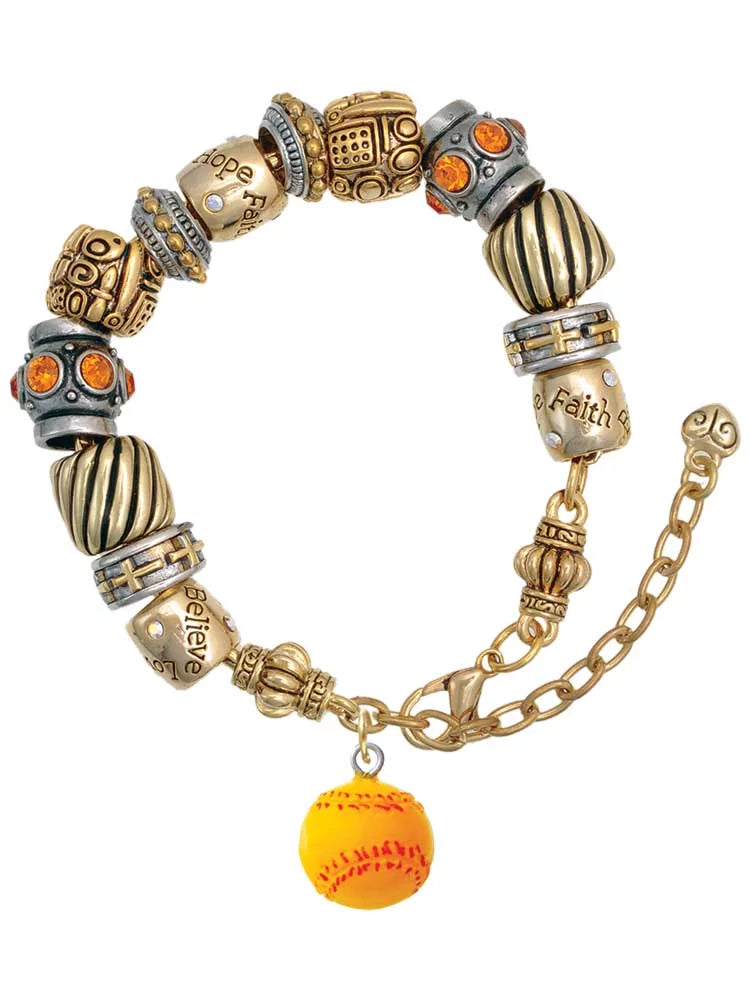Resin 1/2 Softball Two Tone Christian Bead Bracelet