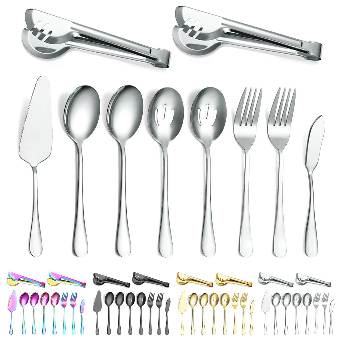 Serving Utensils,10 Pcs Stainless Steel Serving Utensil with Serving Spoon,Slotted Spoons,Serving Forks,Soup Ladle,Serving Tongs,Pie Server,Butter Knife Serving Utensils Set for Parties,Buffet¡­
