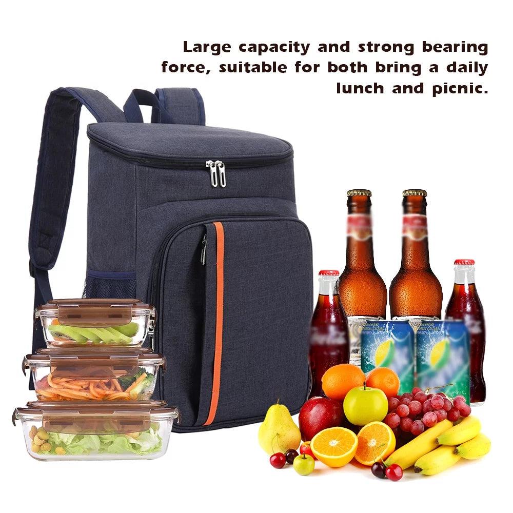 Walmeck 18L Large Capacity Leak Proof Lunch Backpack Thermal Large Picnic Cool and Warm Insulated Bag Food and Beverage Storage Shoulder Bag