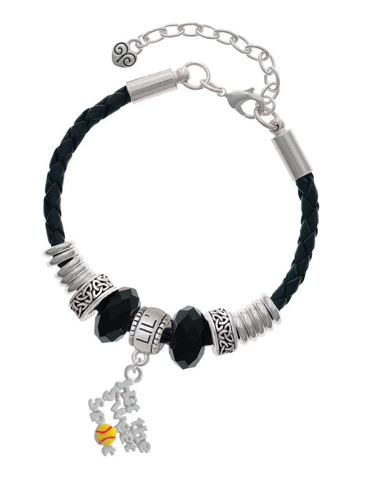 Delight Jewelry Silvertone Hit the Sweet Spot with Yellow Softball Lil Sister Celtic Knot Leather Bead Bracelet, 7+2 Extender