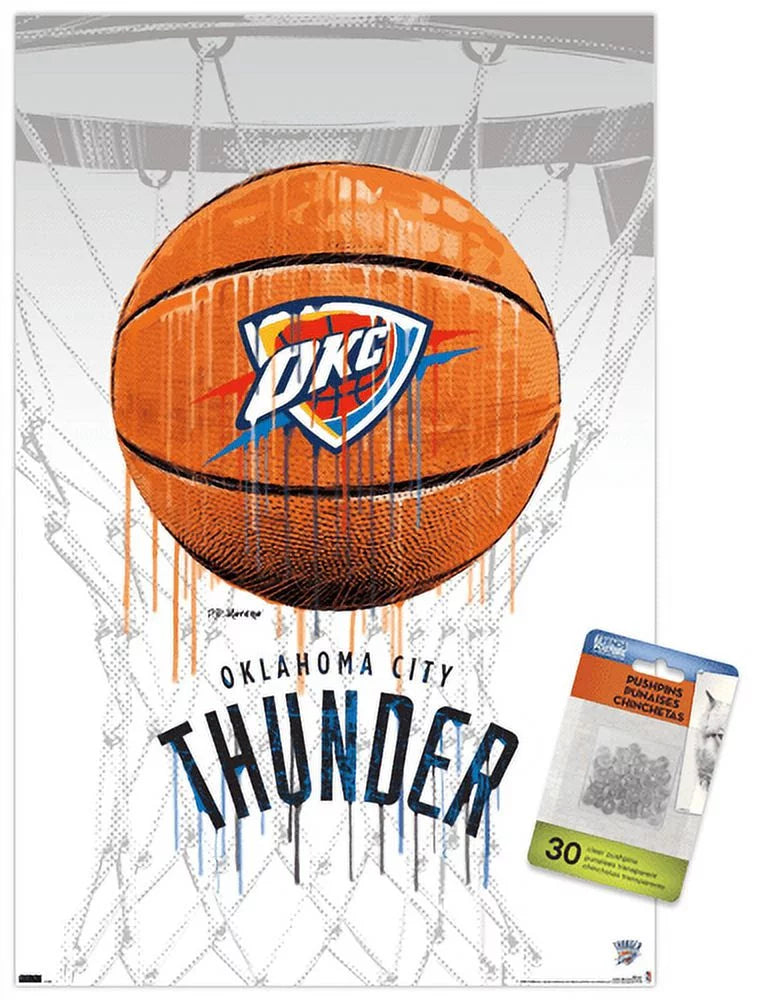 NBA Oklahoma City Thunder - Drip Basketball 21 Wall Poster with Pushpins, 14.725 x 22.375