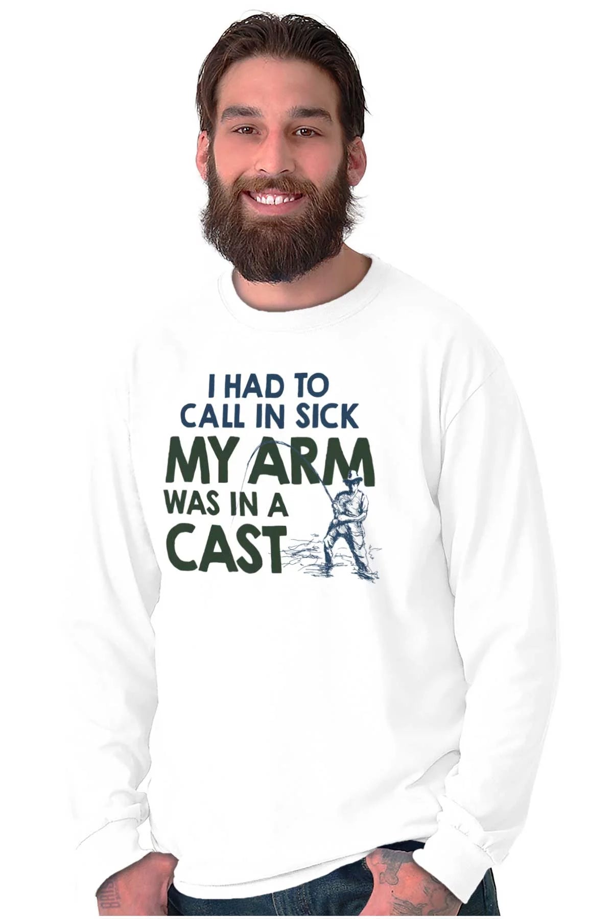 Funny Fishing Cast Pun Fisher Humor Men's Long Sleeve Tee T Shirt Brisco Brands 2X