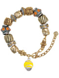 Silvertone Yellow Softball with Stitching Spinner Two Tone Christian Bead Bracelet