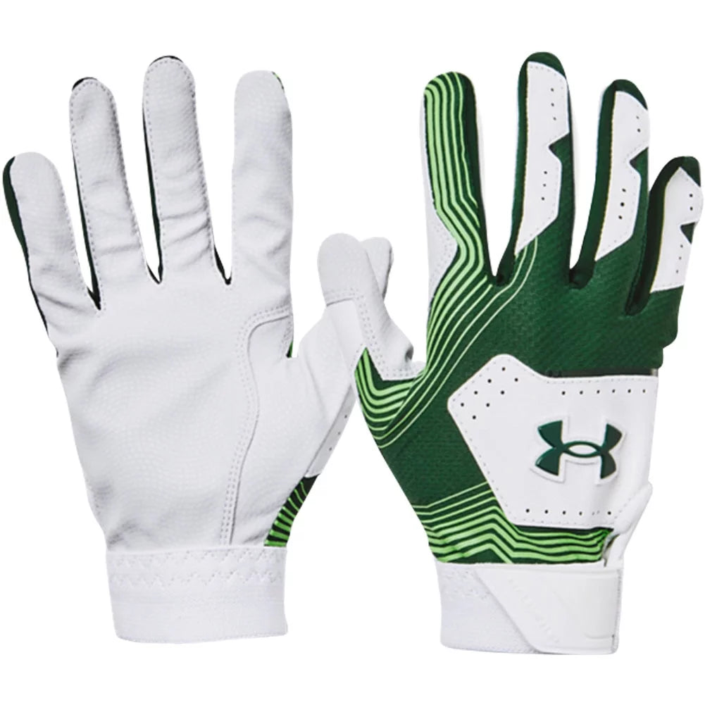 Under Armour Youth Clean Up 21 Baseball Batting Gloves Dark Green/White Large /Dark Green|White