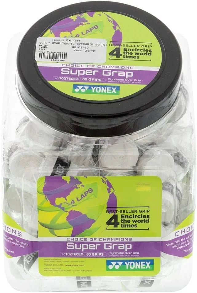 YONEX Super GRAP Tennis Overgrip 60 Piece Bucket, White
