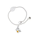 Delight Jewelry Silvertone Hit the Sweet Spot with Yellow Softball - Silvertone Leaf Delicate Bracelet, 6.25+1.75